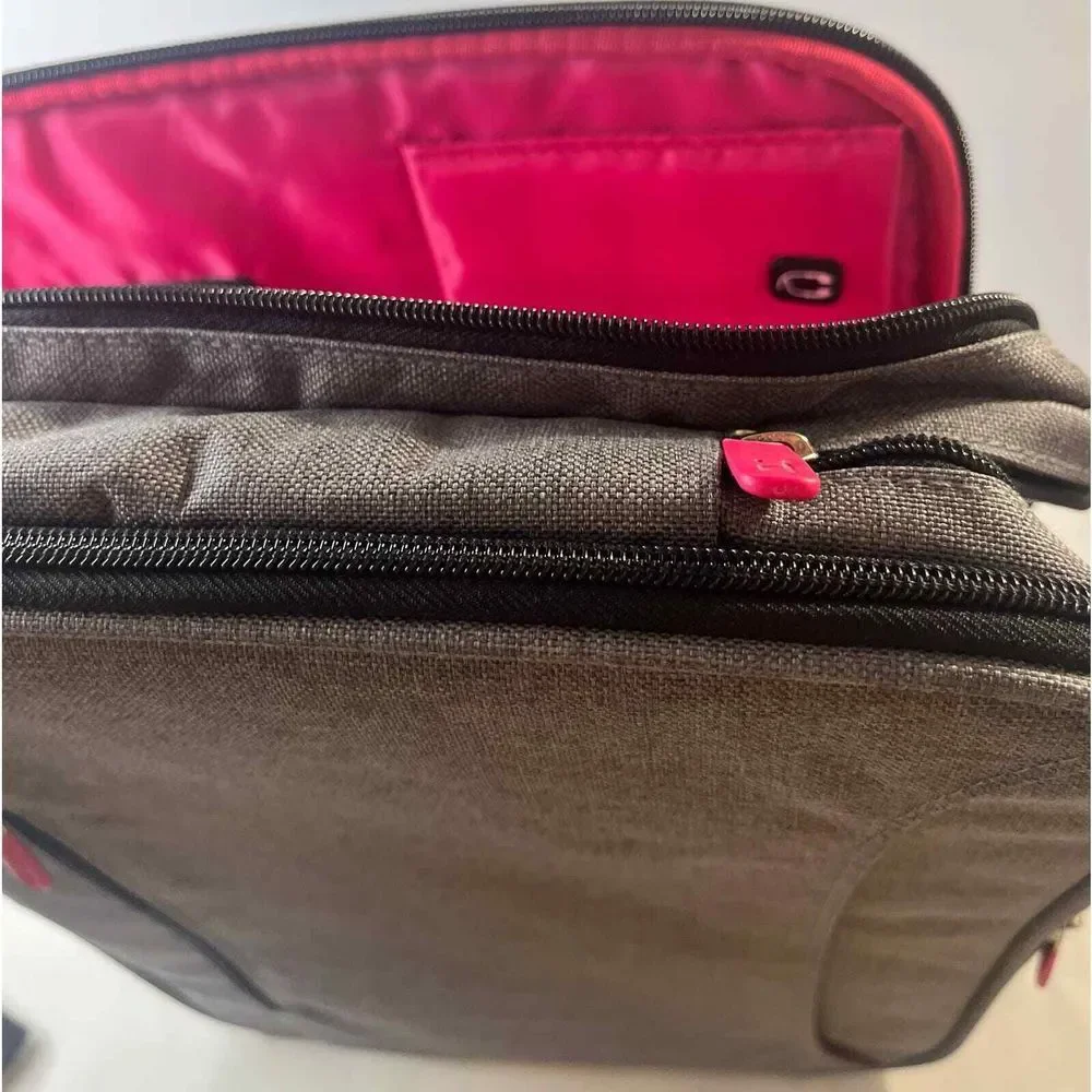 IHome Laptop Messenger Bag Grey Pink Tech Briefcase with Shoulder Strap New